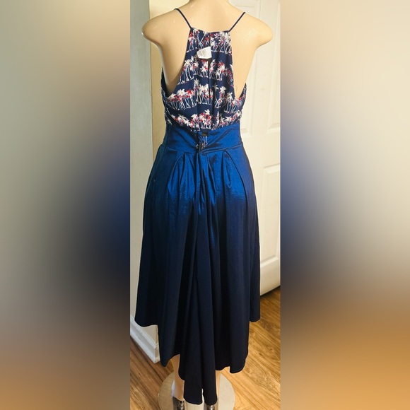 Elegant Royal Blue Low High Pleated Women's Skirt w Front Ties - Picture 5 of 10